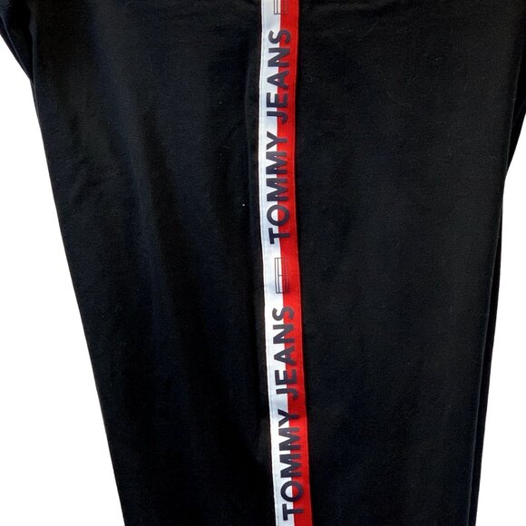 Tommy Jeans Leggings Womens Waist 34" Black Side Stripe Cropped Retro Pants RARE - Picture 12 of 14